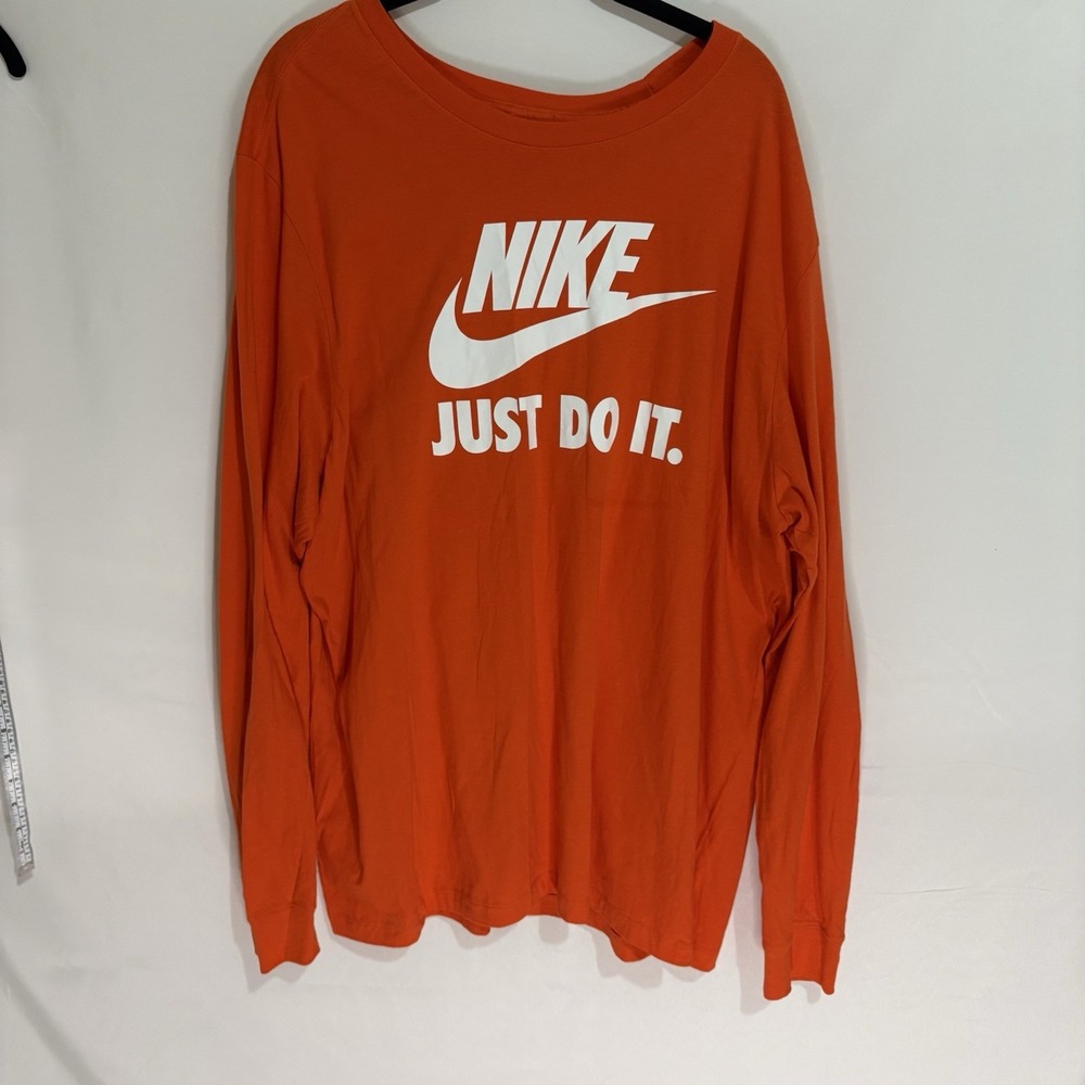Nike Mens Orange Long Sleeve T Shirt Size XXL Just Do It Graphic Tee Pullover
